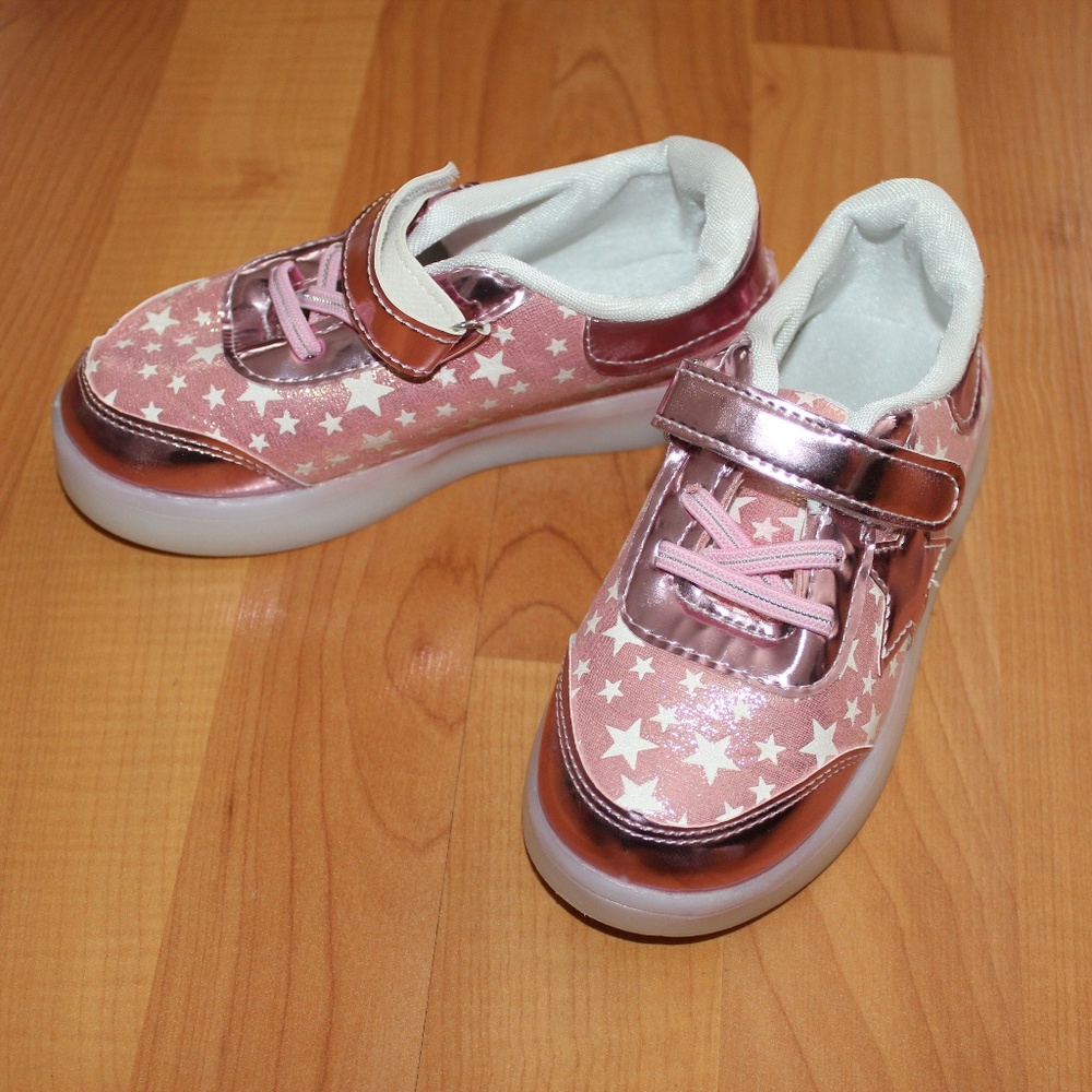 Slip-On Pink Sparkly Stars Lights On Sneakers